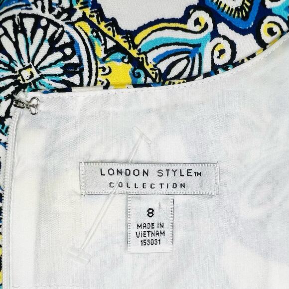 London Style Mandala Print Sleeveless Shift Dress Size 8 Yellow Blue Cotton - Picture 12 of 14